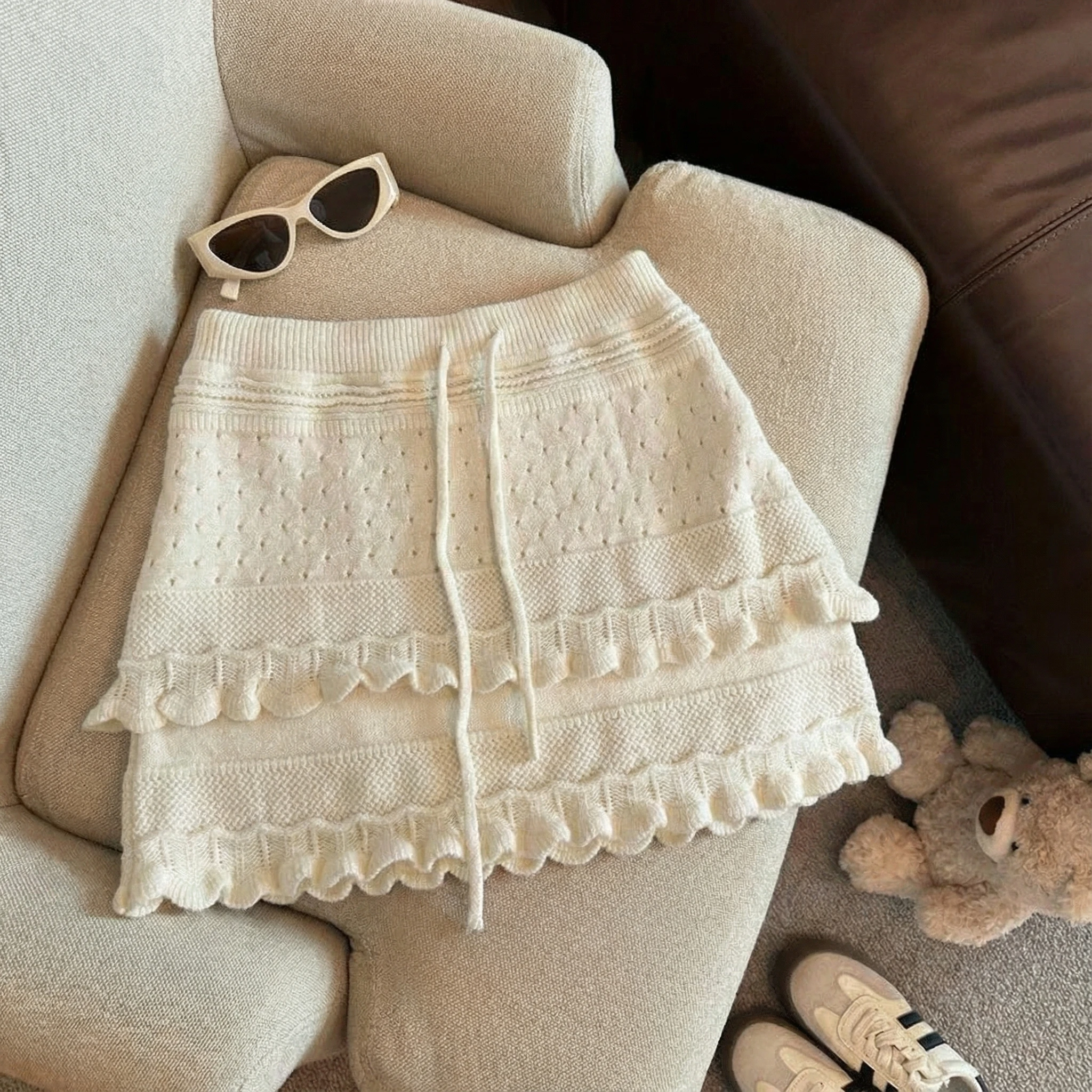 Women's White A-line Mini Skirt Vintage High Waist Knit Skirt Harajuku Korean Style Y2k Skirts 2000s Clothes Spring Summer 2026
