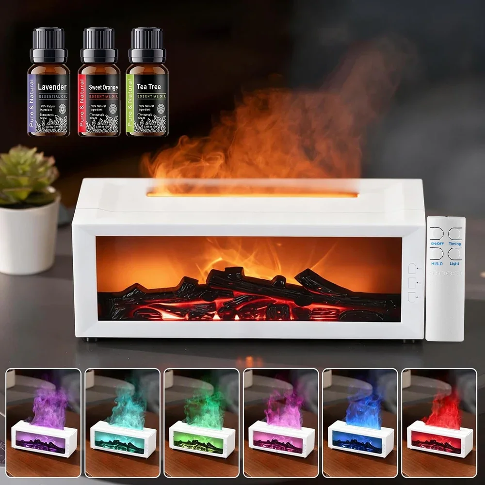 Quiet Fire - themed Air Humidifier 7 - Color LED, Aroma Oil Diffuse for Home Fireplace - look Air Humidifier  Free Essential Oil