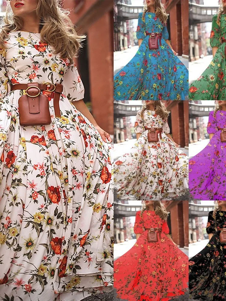 Lâche mi Sve rond Ne imprimé Dr femmes rue Sle confortable été décontracté a-ligne Dr basique Sle