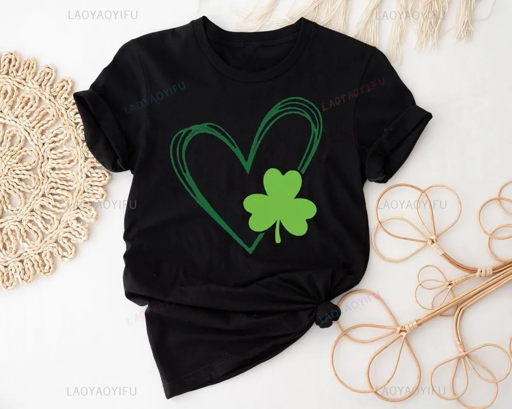 

Womens St Patrick's Day Clover T-Shirt Green Shamrock Heart Graphic Tees Get Lucky Shirt Irish Tops High Quality Cotton Tops