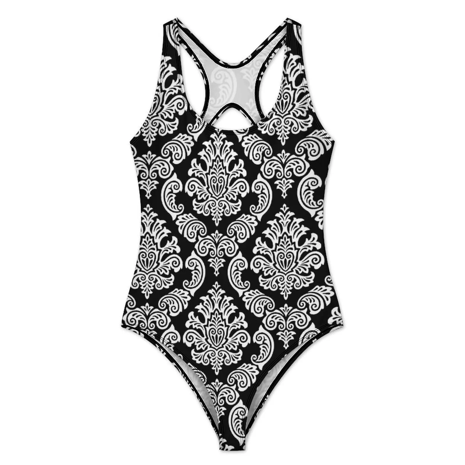 Baroque Print Swimsuit Sexy White Black Women Swimwear One Piece Fashion Swimsuits Vacation Bath Push Up Cut Out Beach Outfits