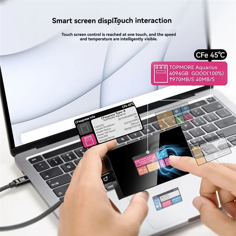 Täglicher 8-in-eins-Smart-Hub mit Touchscreen Cfexpress Typ A/Typ B 4K 120 Hz Display 10 Gbit/s 100 W PD für Kamera/Telefone