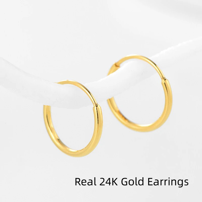 Real 24K Gold Earrings for Women Genuine AU999 Round Earrings Simple Fashionable Fine Jewelry Gift