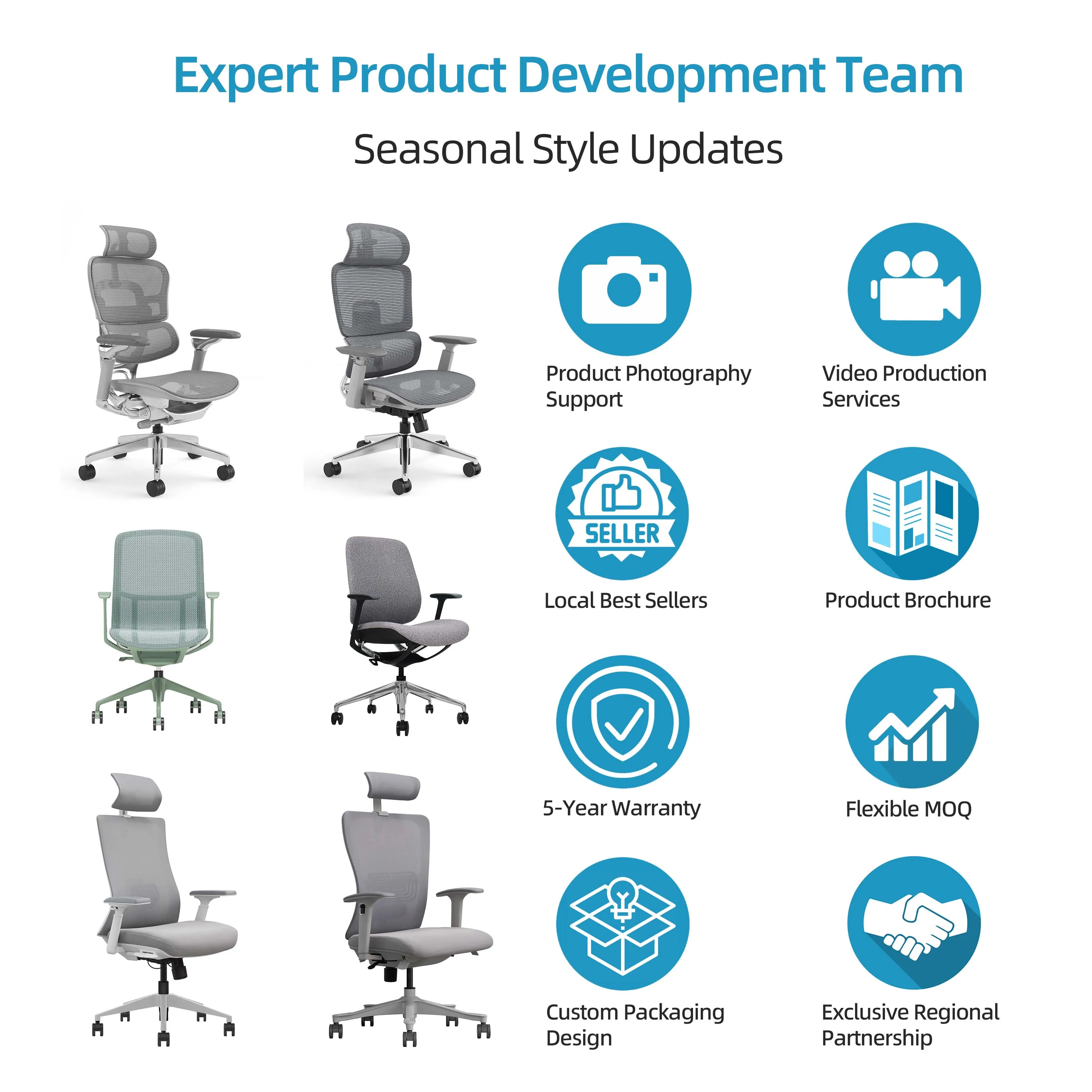 Kursi Kantor Ergonomis ForFor S2-GM, Furnitur Eksekutif Rumah yang Nyaman, Desain Putar Berbahan Jaring dan Kain Tangga