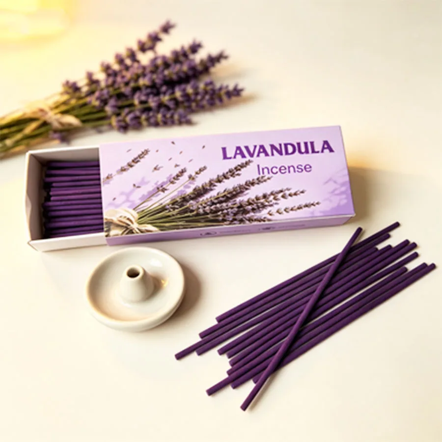 Premium Lavender Scented Incense Sticks, Gift Box Set, 12cm Compact and Portable, Suitable for Home Air Freshening, Garden, Porch, Camping, Ideal for Meditation and Stress Relief, Enhances Party Atmosphere