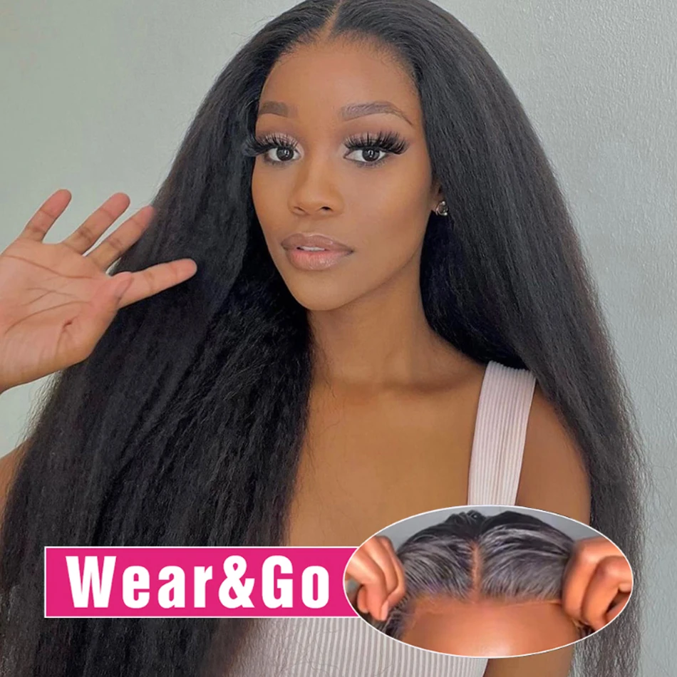 13X4 Glueless Kinky Straight Wear and Go Human Hair Wig Brazilian Virgin PrePlucked With Baby Hair Yaki Straight Human Hair Wigs