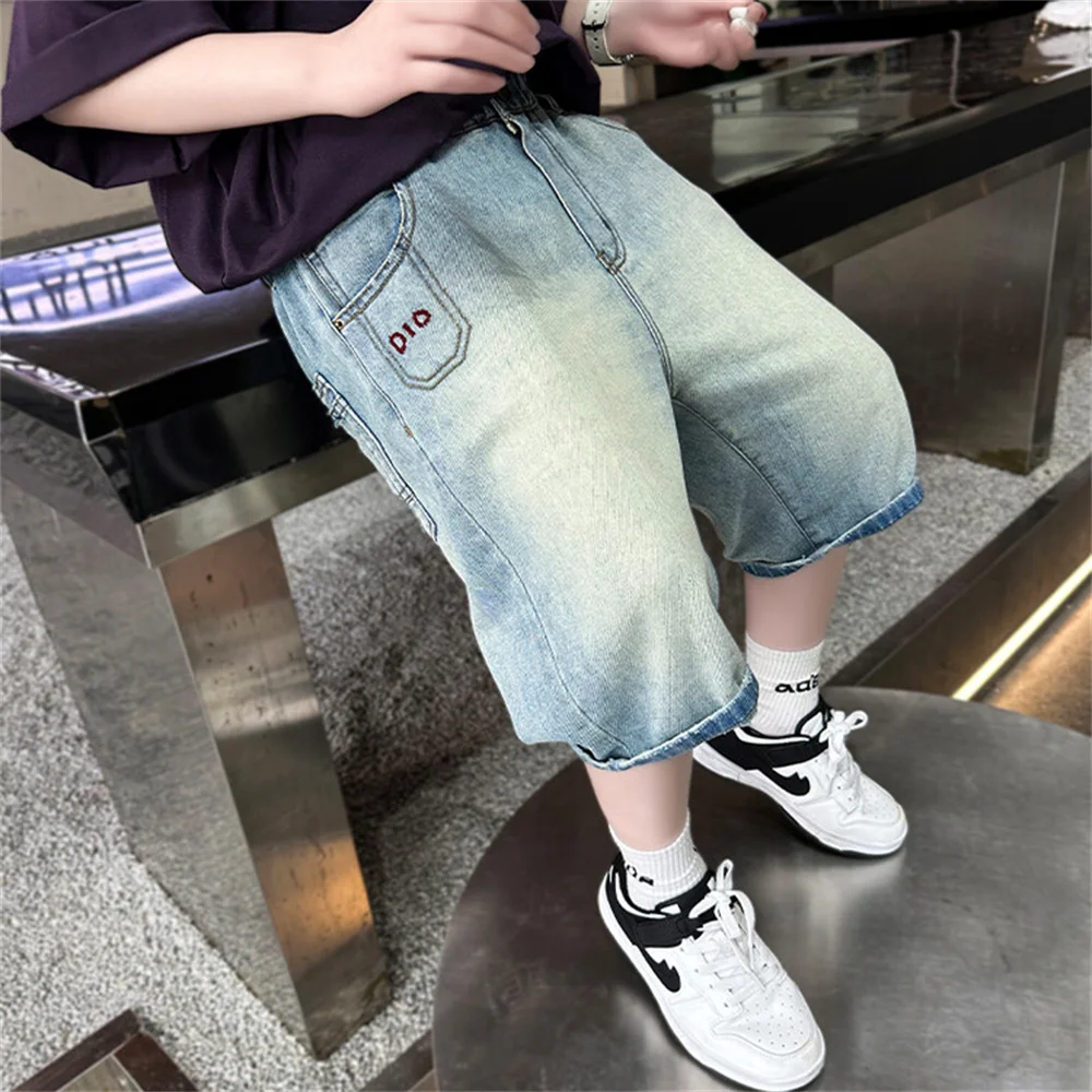 

xk030 Summer Denim Shorts Boys Cargo Pants Children's Loose Fitting Casual Shorts Pants Kid Jeans Boys Denim Capris