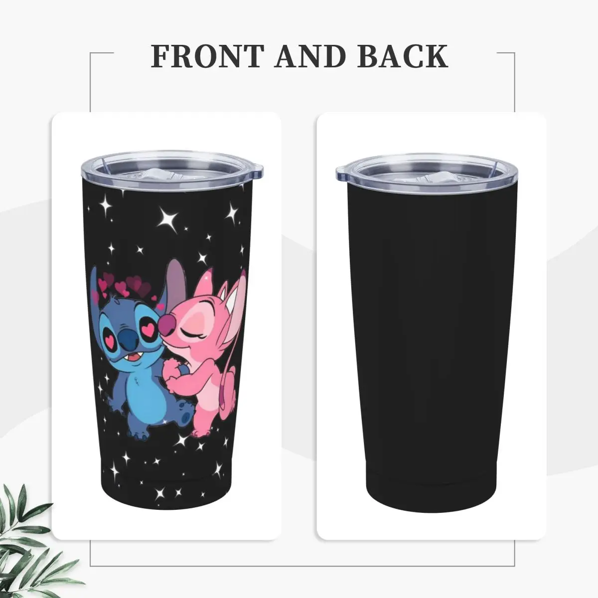 Kawaii Stitch And Angel Stainless Steel Tumbler Cartoon Comic Travel Mugs Cup Large Coffee Mug Cold and Hot Milk Water Bottle