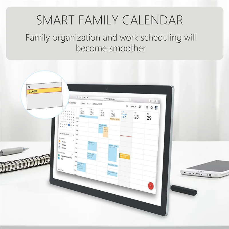 TouchWo Calendario digital y planificadores de pared con pantalla táctil Android de 15,6-43 pulgadas, calendario inteligente para tabla de tareas y