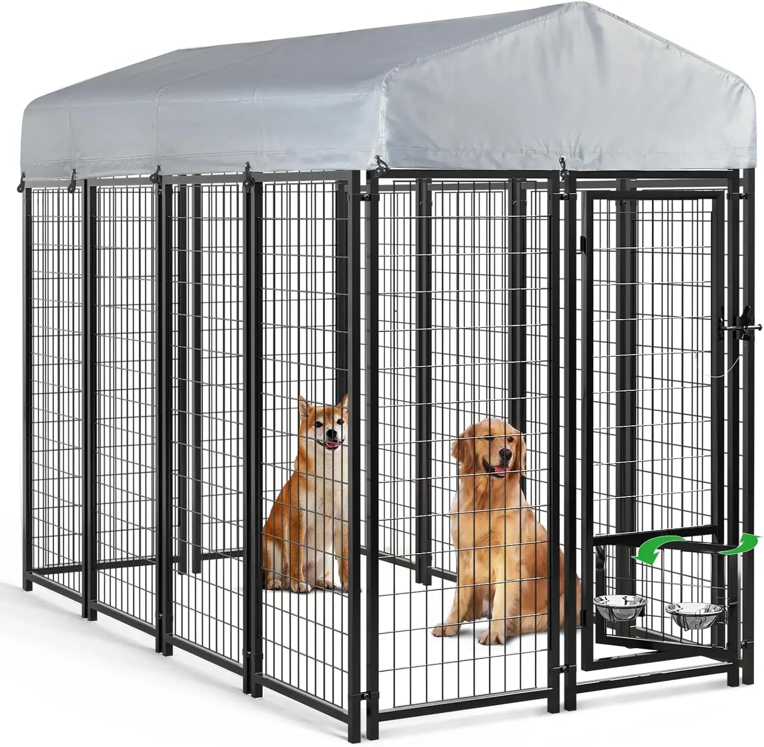 

PUKAMI 8x4x6 FT Outside Dog Kennel for Large Dogs,Heavy Duty Welded Wire Outdoor Dog Run with Roof and Rotating Dog Bowl