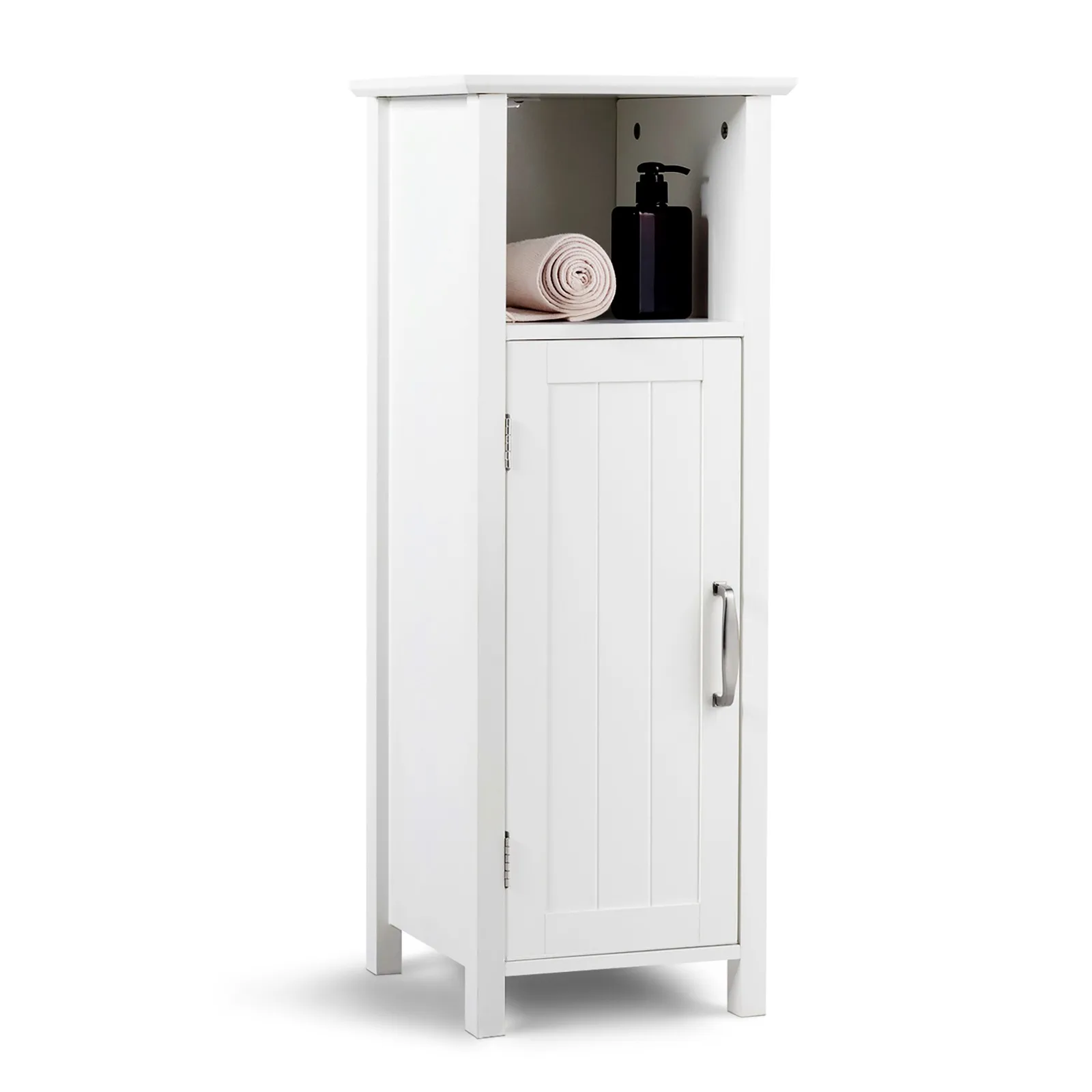 

Bathroom Floor Storage Cabinet Free Standing w/ Single Door Adjustable Shelf