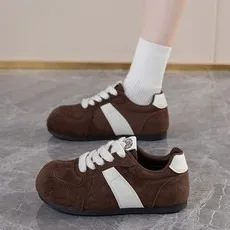Women's Spring New Fashion Lace-up Soft Sole Non-slip Sports Shoes Trendy Low-top Casual Flat Suede Women's Vulcanized Shoes