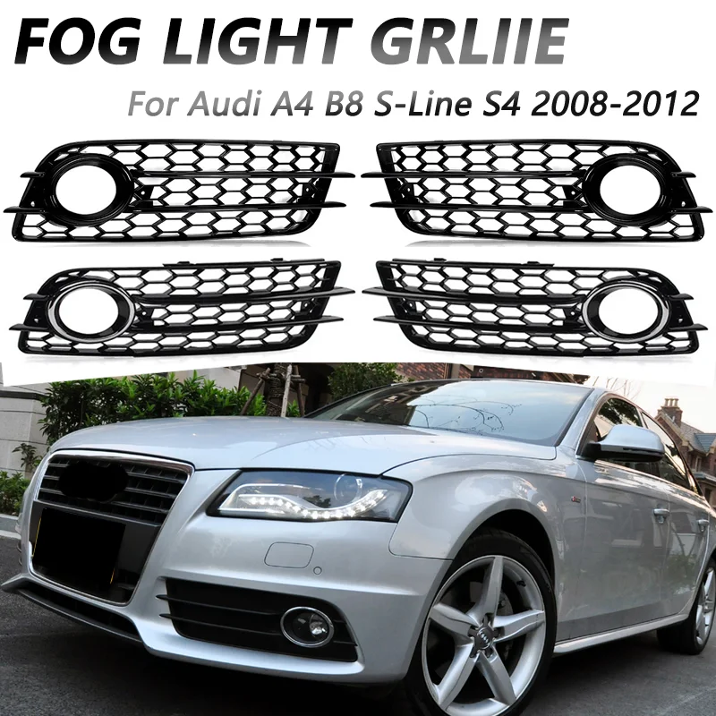 

2X передний бампер, противотуманная фара, решетка, крышка, сетка для Audi A4 B8 S-Line 2008-2012 S4 HONEYCOMB, решетка 8K0807681C 8K0807682C