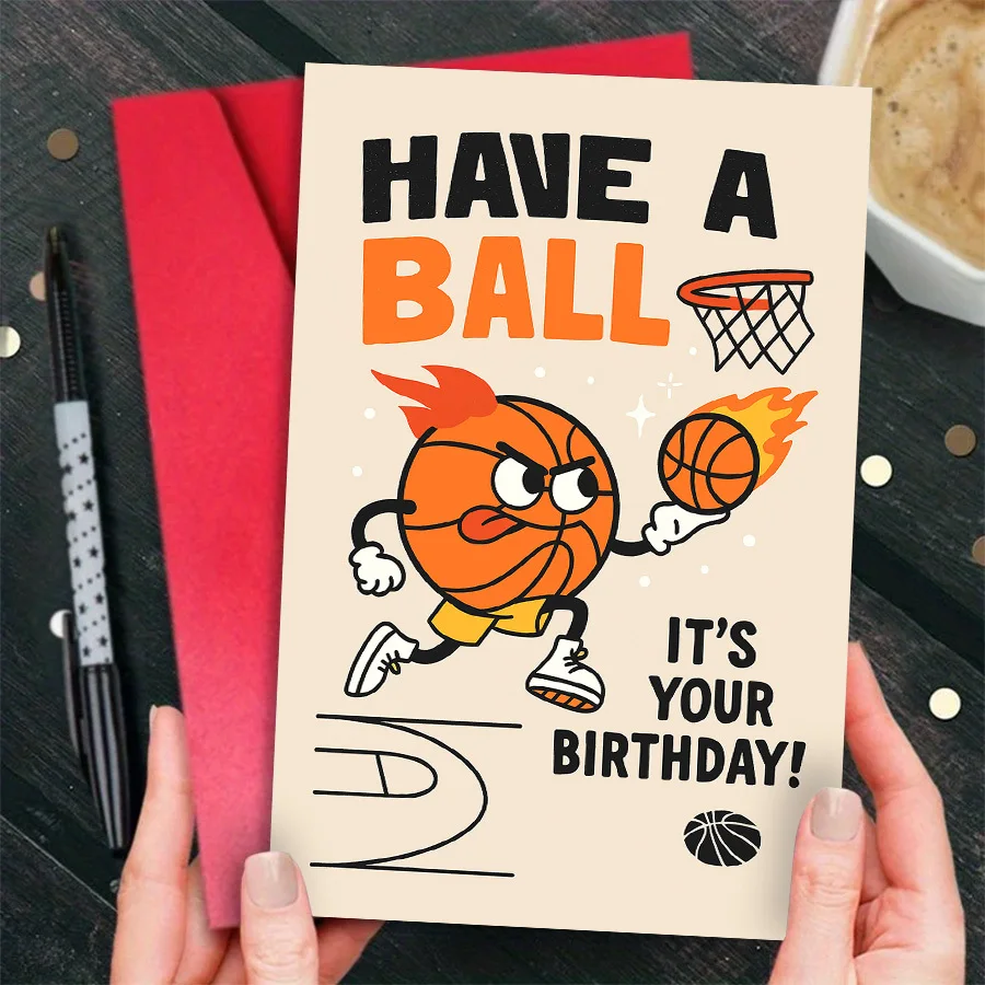 1pc Basketball Theme Birthday Card Sports Enthusiasts and Athletes To Joyfully Celebrate Their Birthdays Party Supplies