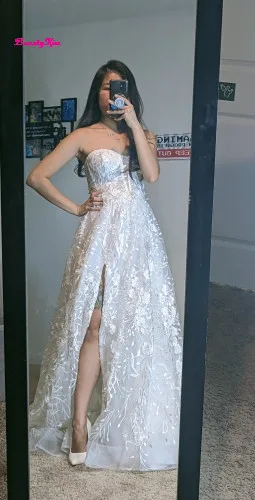 Robe de mariée en dentelle fendue sur le côté, style Boho, coupe trapèze, motifs floraux 3D