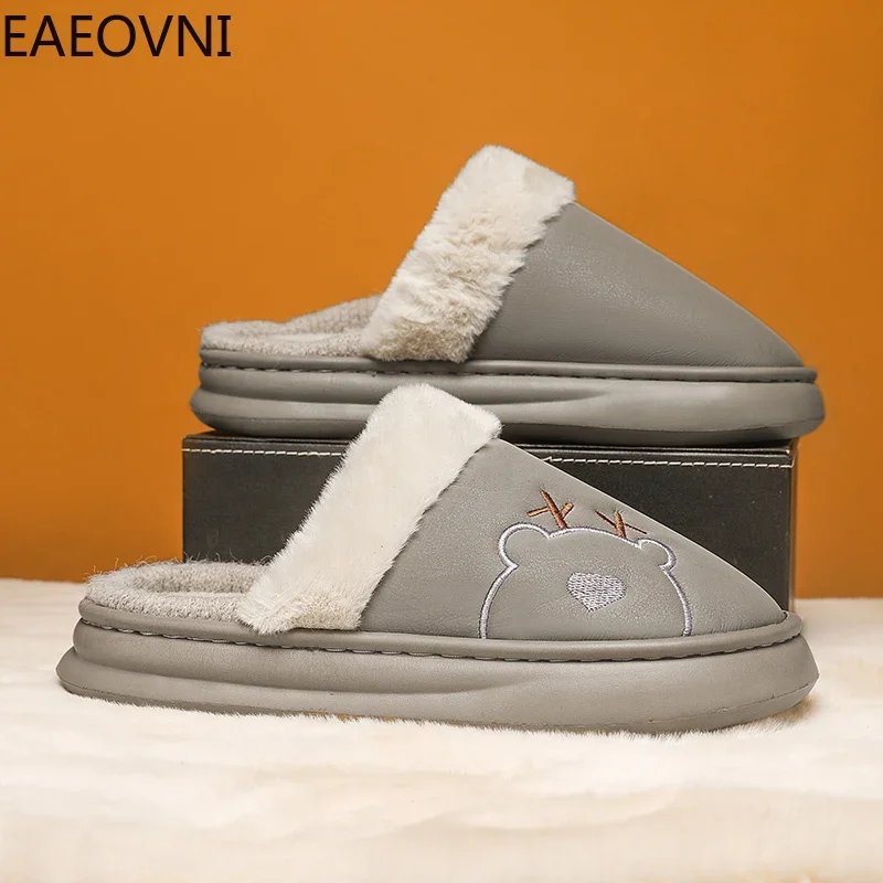 Zapatillas de casa antideslizantes para hombre, zapatos de terciopelo grueso y esponjoso, con plataforma blanca, de alta elasticidad, peludos, nuevo estilo