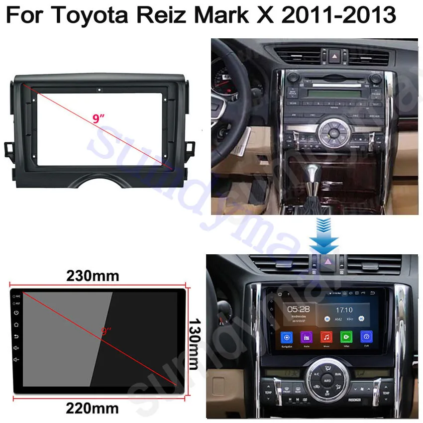 9inch 2din Car Radio Fascia for Toyota reiz mark x 2011-2013 DVD Stereo Frame Plate Adapter Mounting Dash Installation Bezel