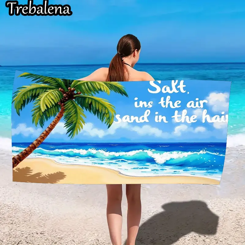 

30*60inch Ultra-Soft Beach Towel with Beach Towel Palm Tree Ocean Scene Salt Air Sand Hair