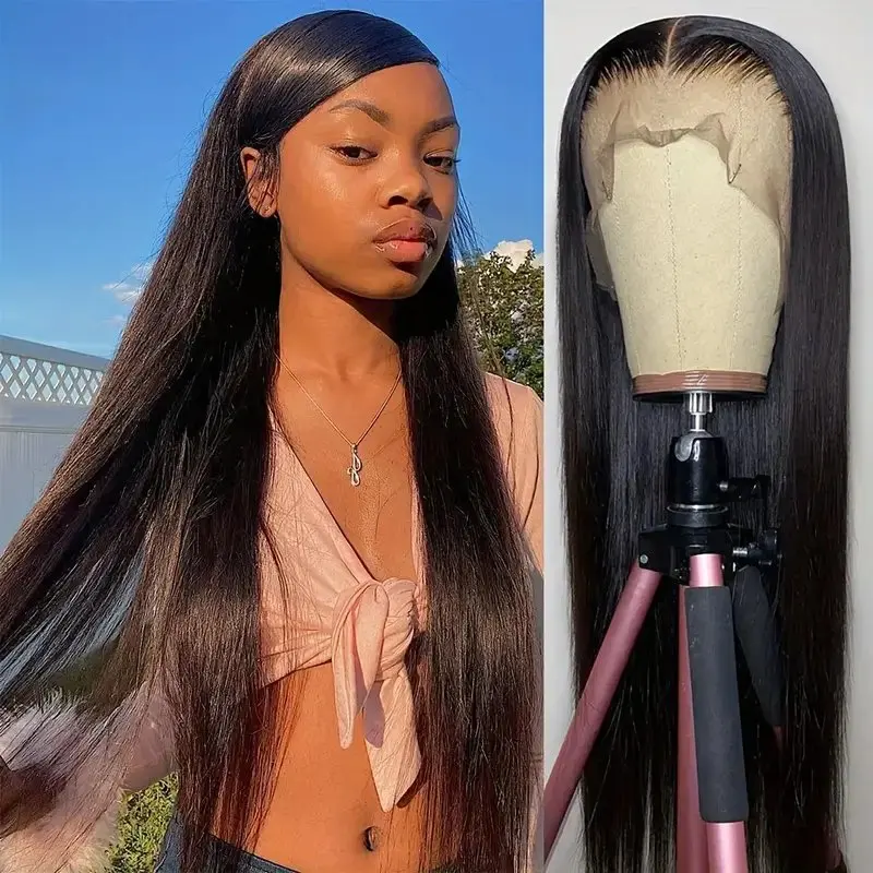 Rosabeauty 13x6 Nature Color Straight Lace Front Wig Human Hair 40 Inch 13X4 Frontal Glueless Ready to Wear Wigs 250% For Women