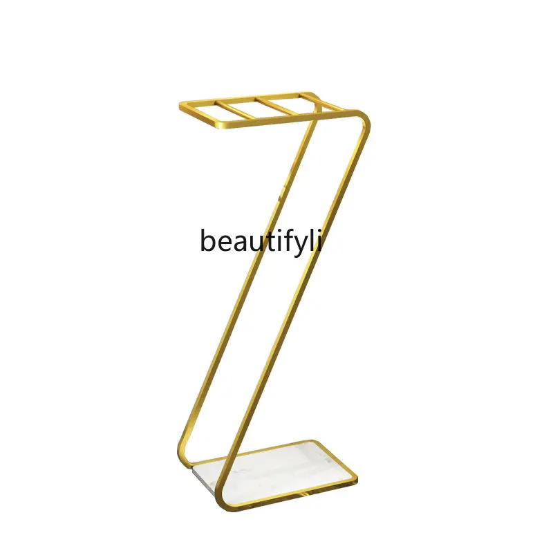 yj Light Luxury Simple Marble Towel Rack Floor Nordic Bathroom Storage Rack Modern Golden Bath Towel Rack