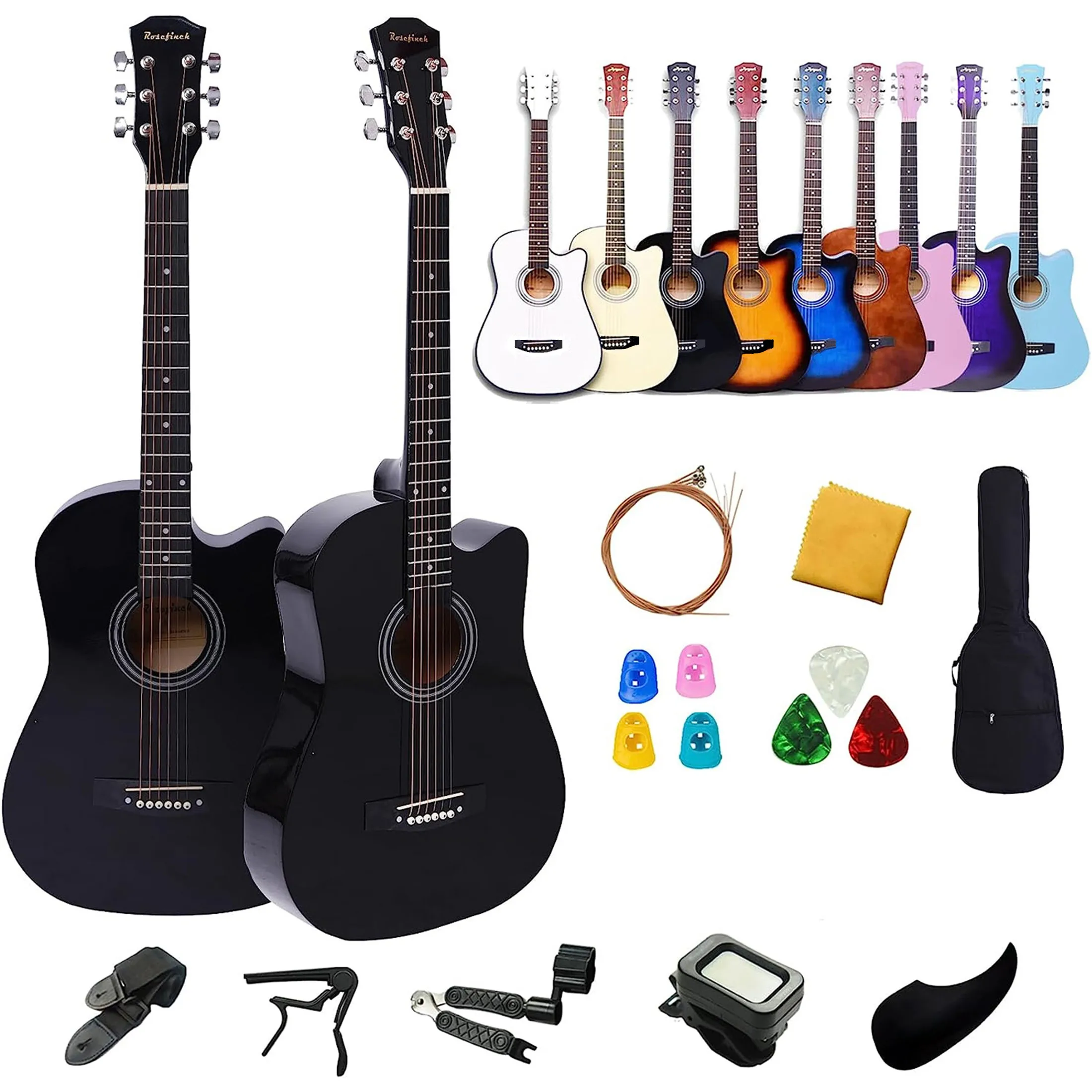 38 Inch Acoustic Guitar Set for Beginners Adults with Capo Picks Bag 6 Steel Strings Travel Guitar for Teens Guitar Accessories