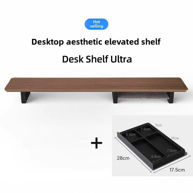 Walnut Wood Computer Desks Laptop Riser Shelf with Storage Office Home Workspace Organizer Stylish Monitor Stand for Desk Decor