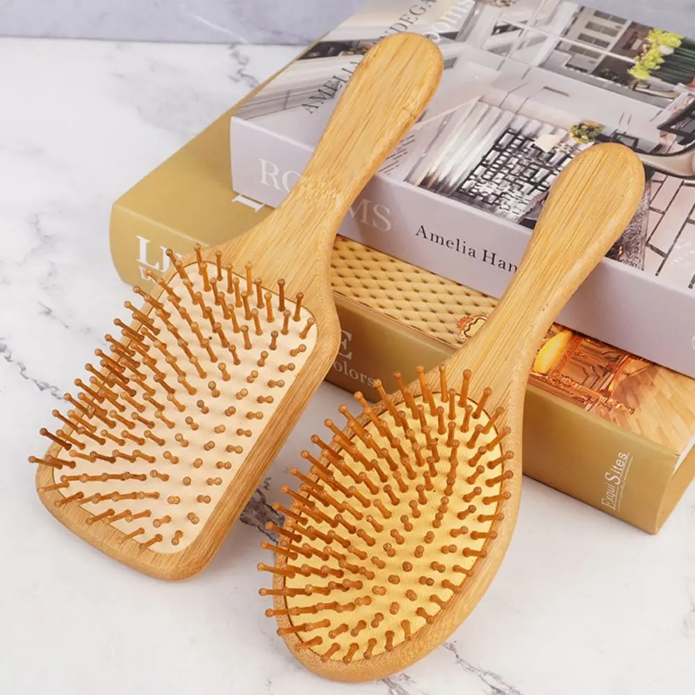 1pc Eco Friendly Air Cushion Massage Comb, Portable Hairbrush With Bamboo Handle For Massaging Scalp, Home Essentials