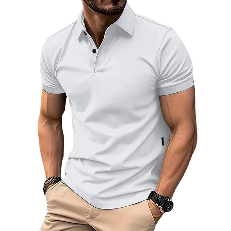

Summer Men's Solid Color Polo Shirt Short Sleeve Turn Down Collar Smart Casual Polos Men Streetwear Sports Jogging Tees Tops Man