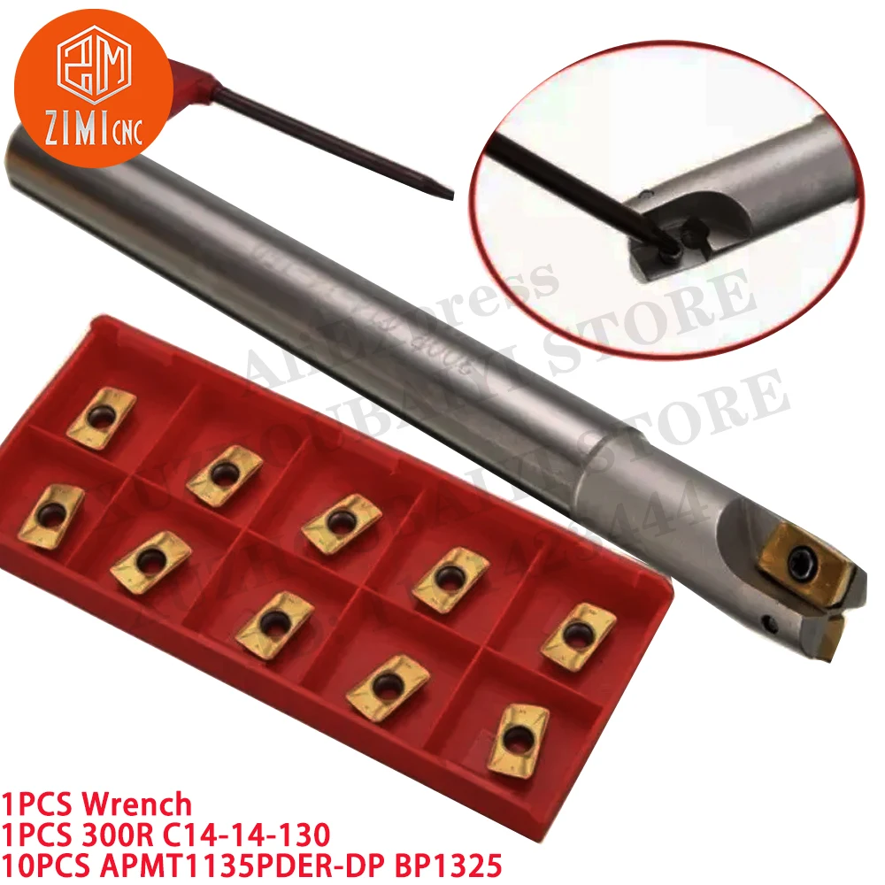 1PCS 300R C14-14 14mm Lathe Turning Tool Holder Bar + 10pcs APMT1135PDER Carbide Inserts CNC metal lathe mechanical cutting tool