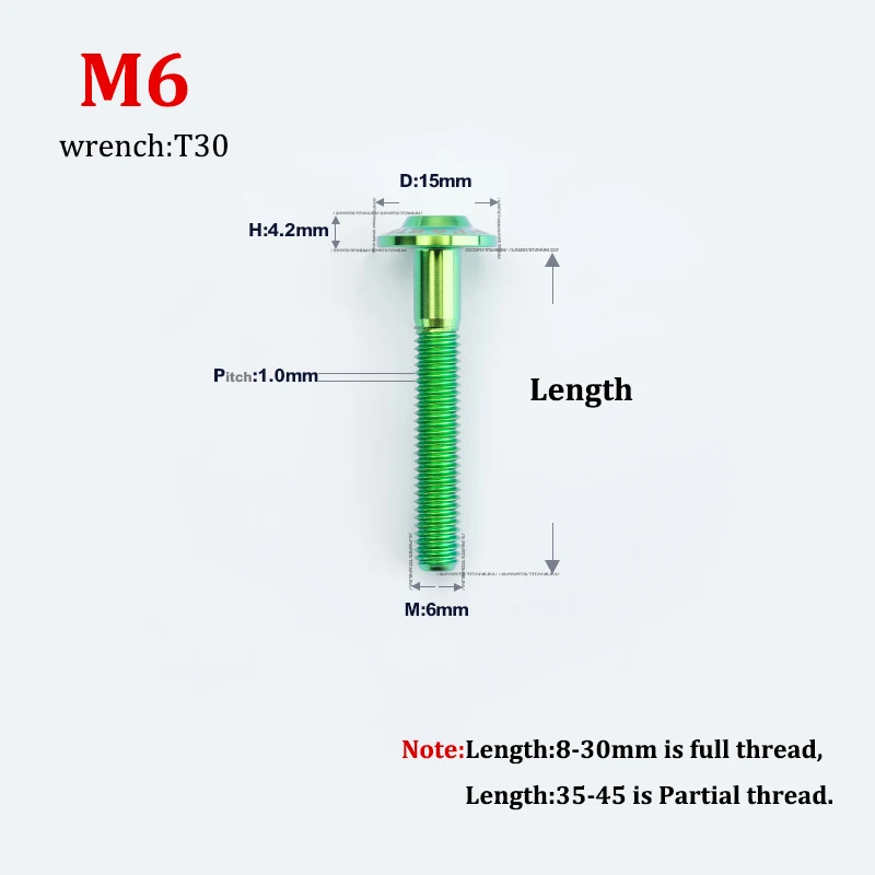 1Pc Titanium Bolt M6 M8 M10 x 6 8 10 12 14 15 16 18 20 25 30 40 65mm Torx Umbrella Head Screw for Bicycle Motorcycle Disk Brake