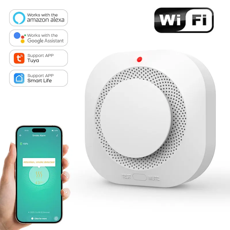 Tuya Wifi Sensore di fumo Sistema di allarme di sicurezza domestica Smart Life APP Controllo Rilevatore di fumo di gas Sicurezza ad alta sensibilità per la casa