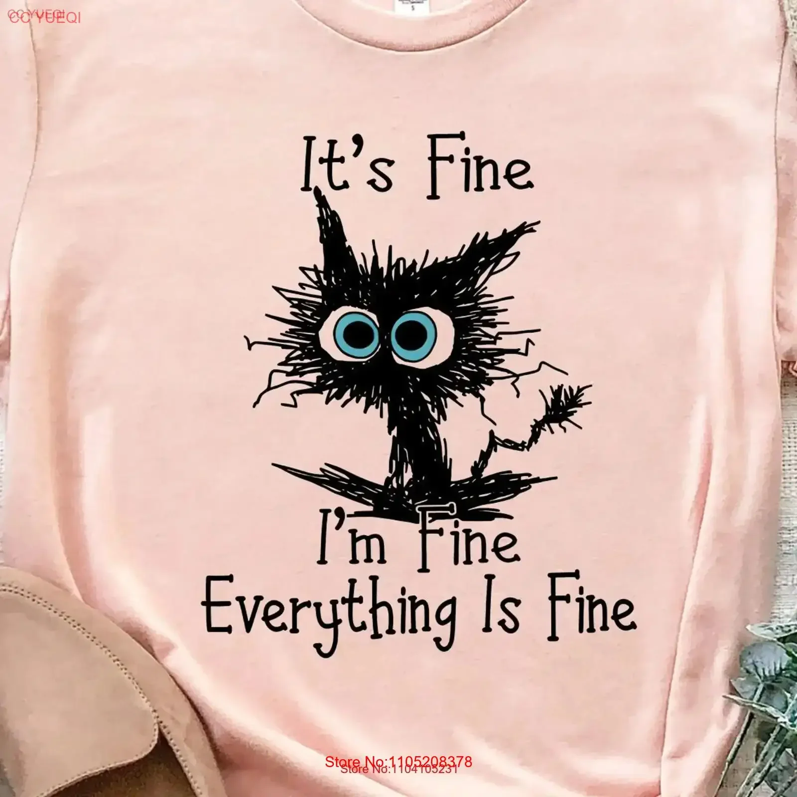 تي شيرت It Fine Im Everythings تي شيرت القلق والصحة العقلية IntroverT CaT مضحك السخرية خمر غسلها ملابس الشارع أنيقة غير رسمية #1