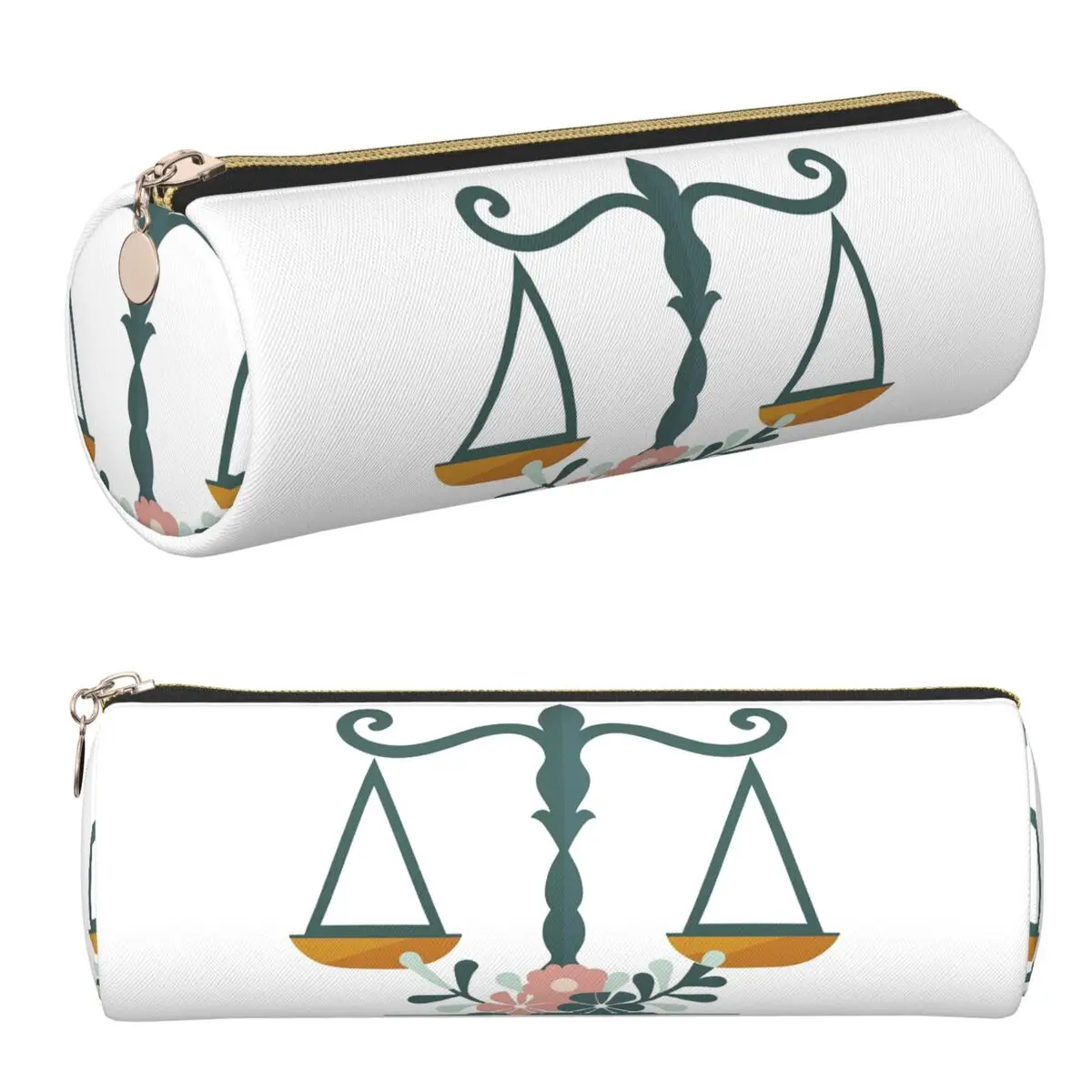 Étuis à crayons, porte-stylos, boîtes à stylos cylindriques, sacs à crayons avec logo de la balance de la justice dorée, pour avocats, événements juridiques, étudiants et cadeaux