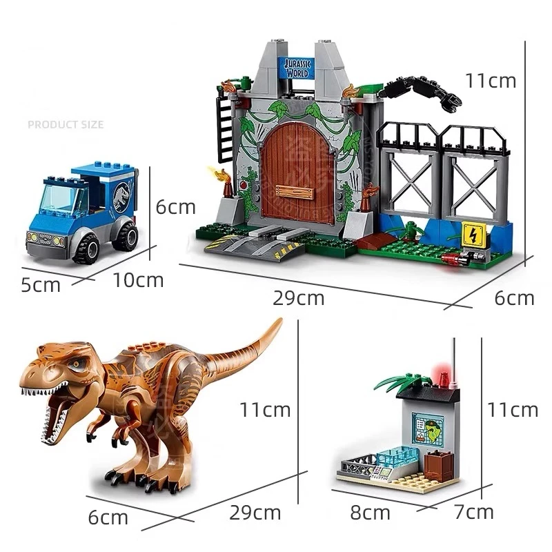 150 PCS MOC Jurassic Dinosaur World Tyrannosaurus Rex Great Escape Educational Building Block Toy Boy Gift Give Away Three Dolls