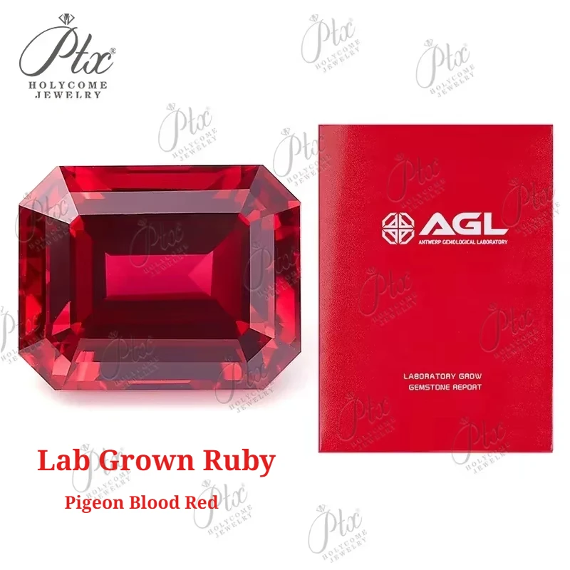 

[Emerald Shape] Lab Grown Ruby Pigeon Blood Red VVS1 Gemstone Charms DIY Top Jewelry Making Materials Selectable AGL Certificate