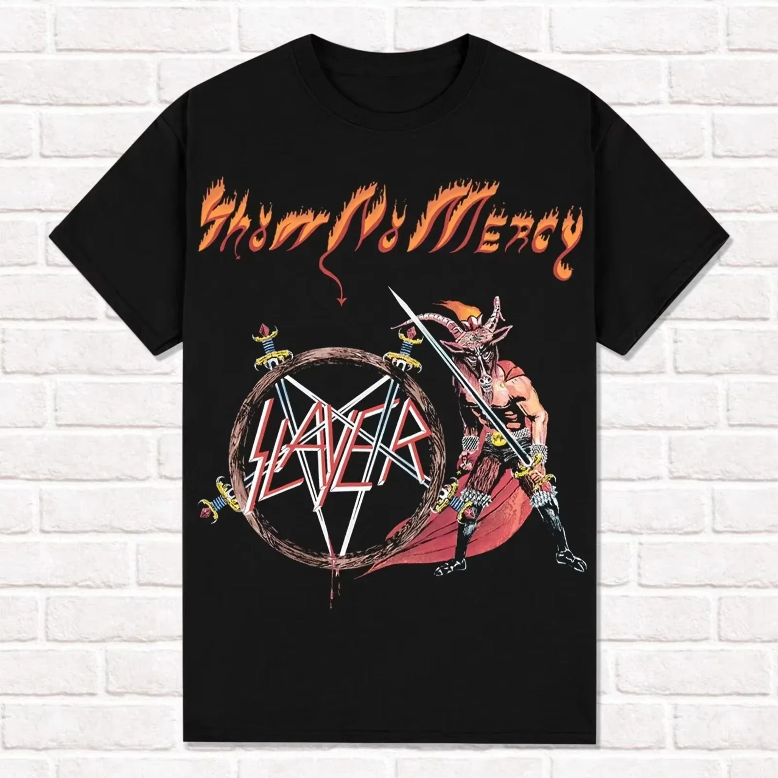 Camiseta Slayer Preta Show No Mercy 1983 Thrash Metal Heavy Metal Unissex Algodão Manga Curta Estilo High Street