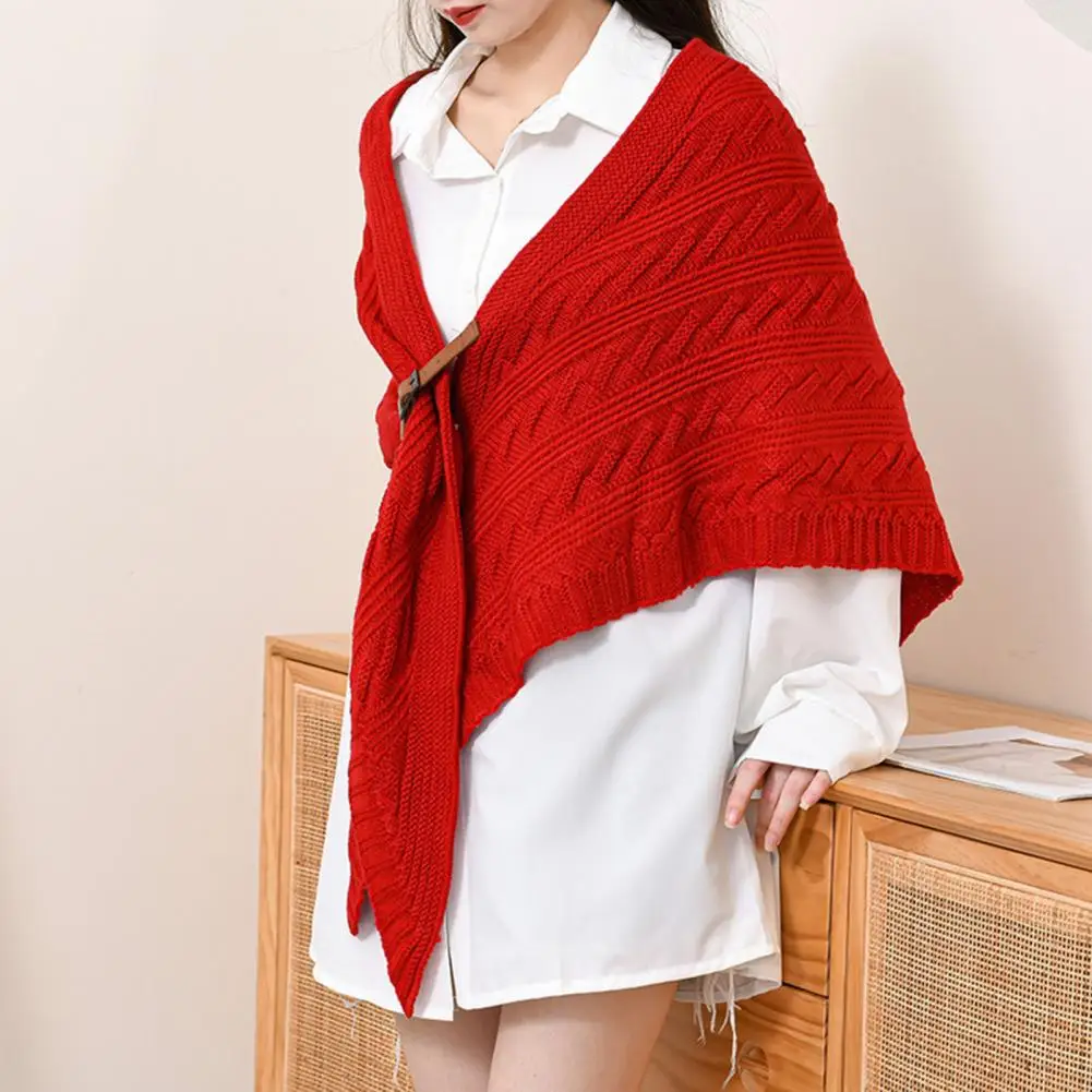 Autumn Knitted Cardigan Triangle Short Coat Faux Cashmere Outer Scarf with Buckle Short Type Shawl Thermal Scarf Dress Jacket