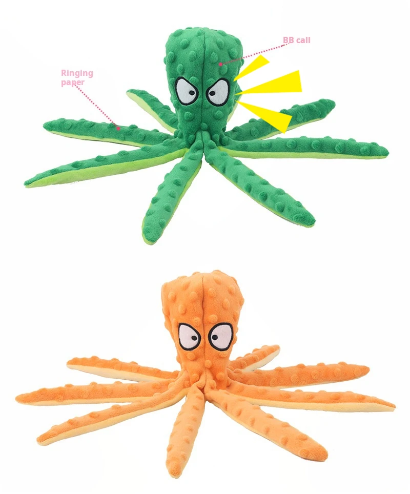 Plüsch-Oktopus-Hundespielzeug, interaktives Spielzeug, unzerstörbar, bissfest, mit Sound, quietschendes Oktopus-Rassel-Spielzeug für Welpen und Hunde – Detail 2