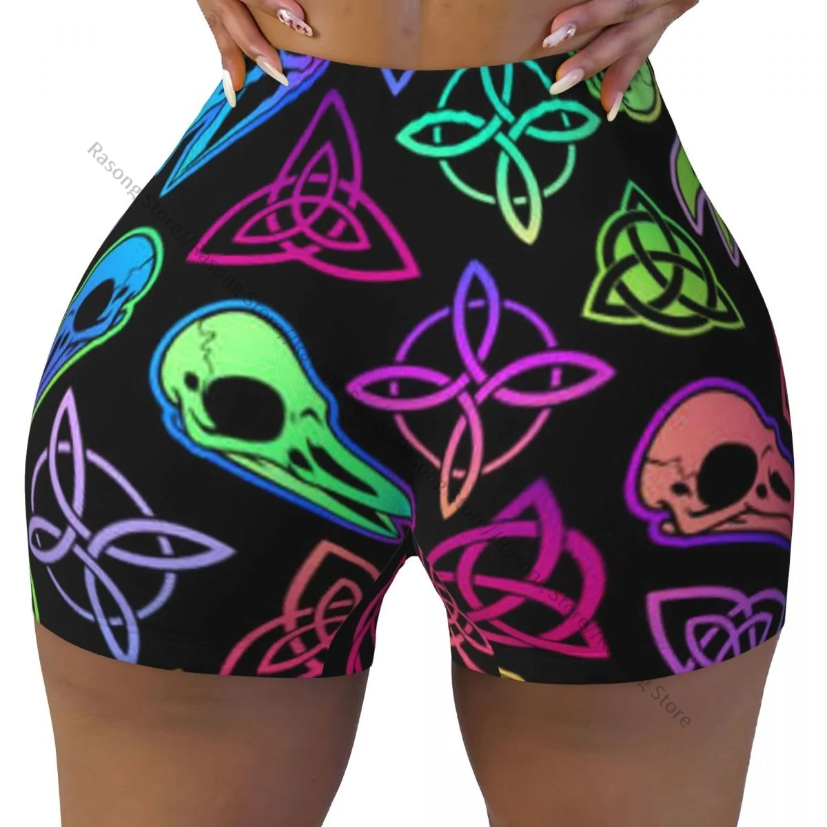 Sexy tight hip sports shorts Scandinavian Bird Skulls fitness women's comfortable yoga shorts