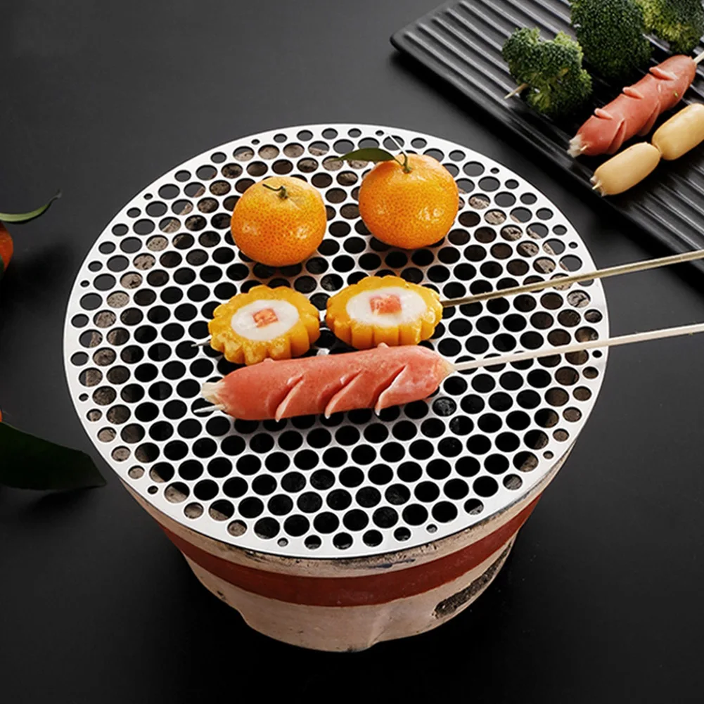 Stainless Steel Round Grill Net BBQ Mat Carbon Furnace Steam Nets Barbecue Rack Round Outdoor Camping Barbecue Rack