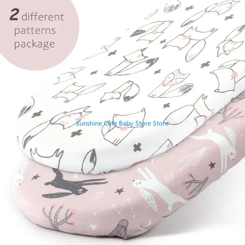 C5AF Pack of 2pcs Breathable Baby Bassinet Sheets Removable Cribs Fitted Bassinet Sheet Changing Mat Cover for Newborn Infant
