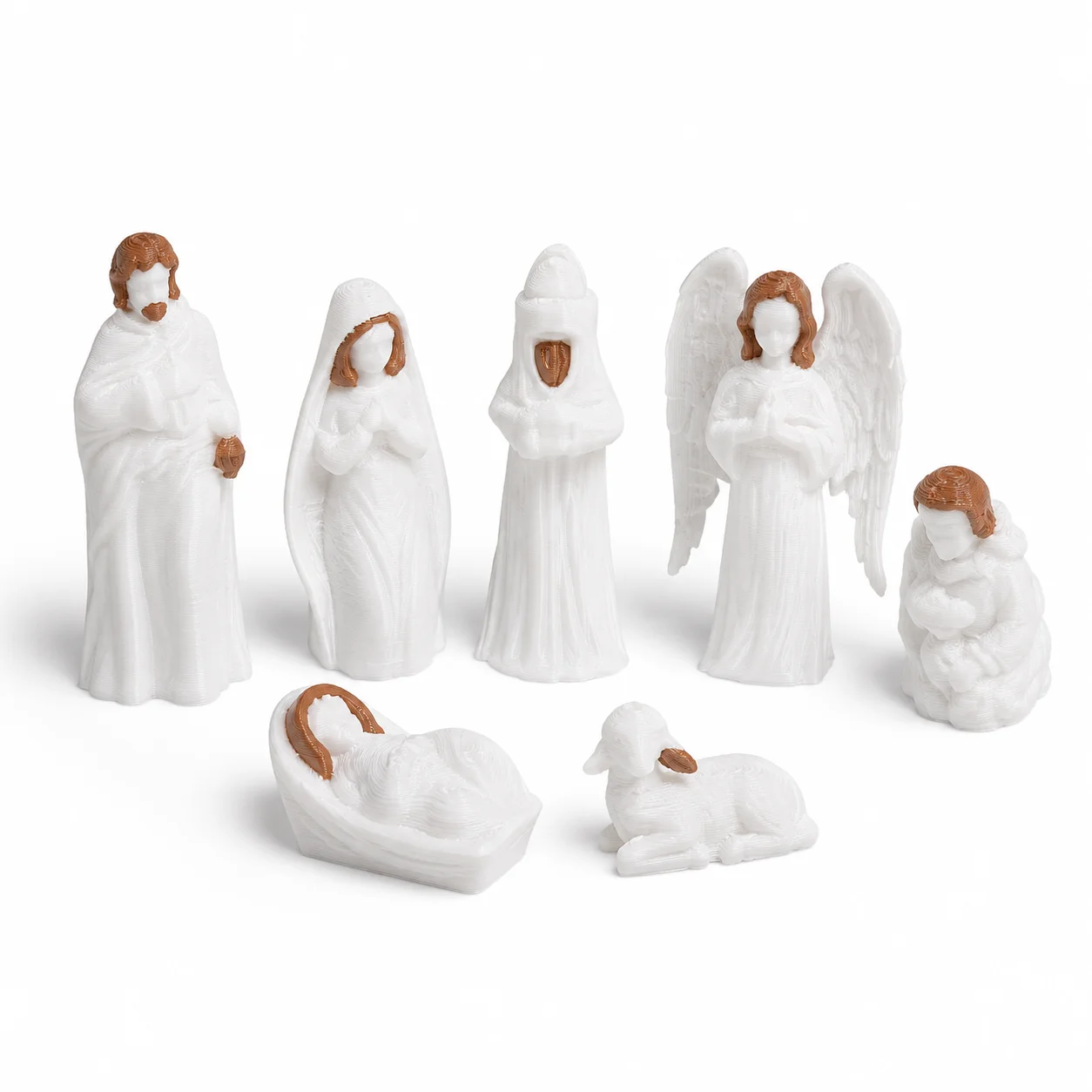 7PCS collectible mini Christmas horse trough scene set, including the Holy Family statue (Our Lady of Mary, Joseph '), sheep her