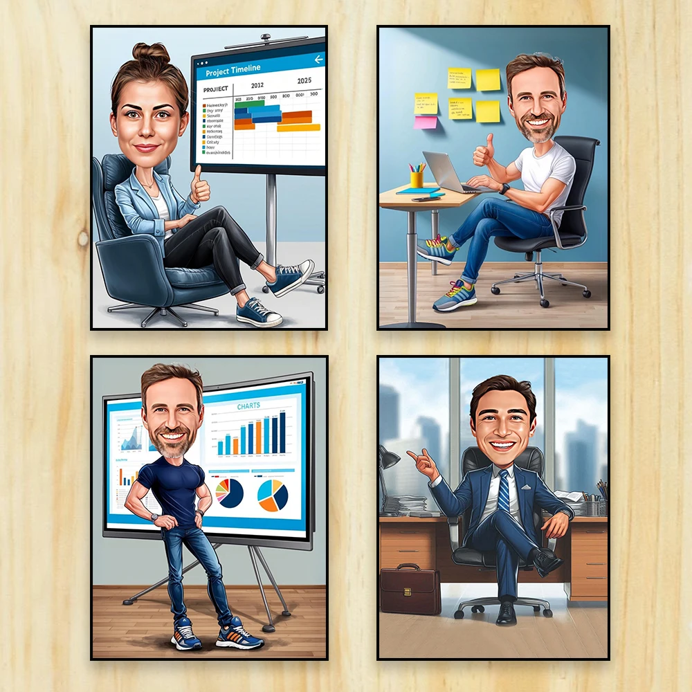 Project Manager Female Cartoon Portrait Poster Custom Project Manager Cartoon Portrait Prints Funny Custom Canvas Painting Gifts