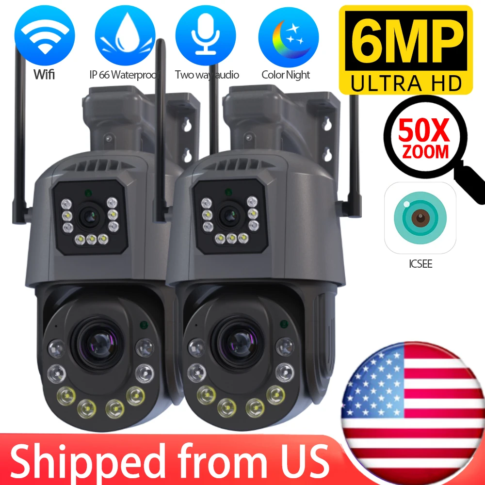 

Уличная Wi-Fi PTZ-камера видеонаблюдения 6 МП с двумя объективами, 30-кратным/50-кратным оптическим зумом, обнаружением человека и цветным ночным видением