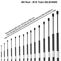 Resortes de Gas para coche, amortiguadores de elevación, soportes de almacenamiento de ventanas RV, gabinete de TV, cubierta de cama para ventana trasera, 400N/90LB, 8X18, 1 unidad