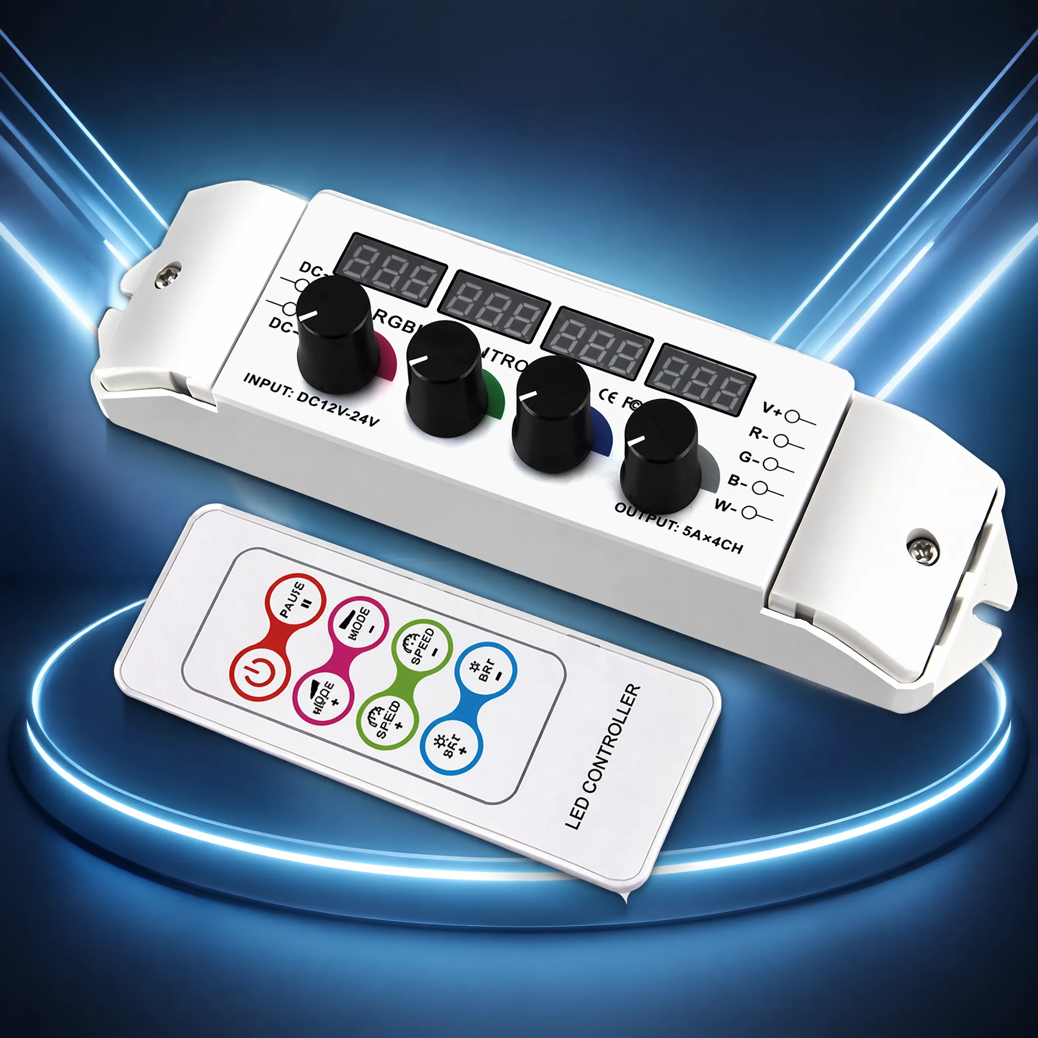 

New DC12-24V 4CH*5A CV 4 Knob RGB/RGBW Strip Controller LED Dimmer RF Remote For 4 Channel LED String lighting Use