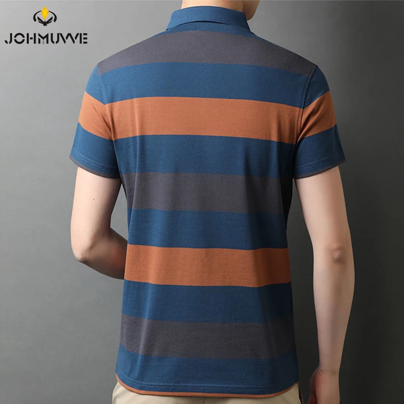 JOHMUVVE Fast Shipping Spring/Summer Striped Men\'s Short Sleeve POLO Shirt Casual Short Sleeve Top Men\'s T-Shirt