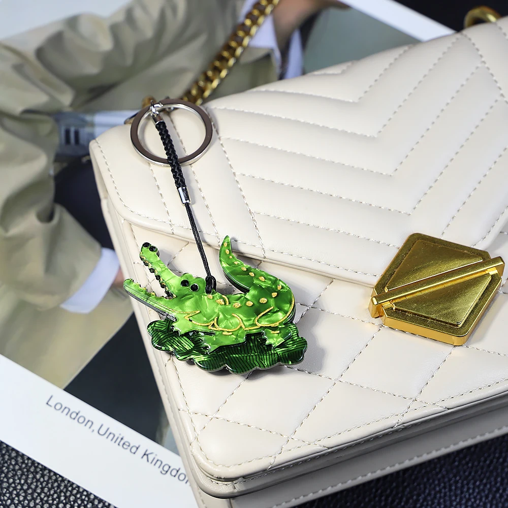 New Crocodile Handmade Arcylic Animal Keychain Key Ring for Women Handbag Accessorie Car Hanging Jewelry Gifts Bag Accessories