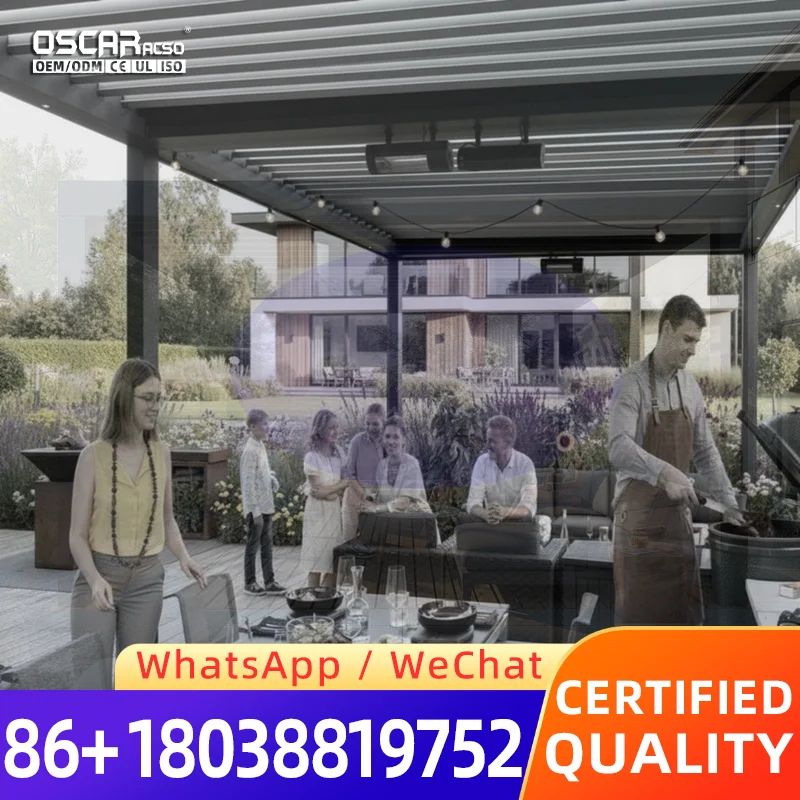 Outdoor Retractable Aluminum Pergola Adjustable Louvered Roof Waterproof Motorized Pavilion Gazebo for Garden Backyard Patio per