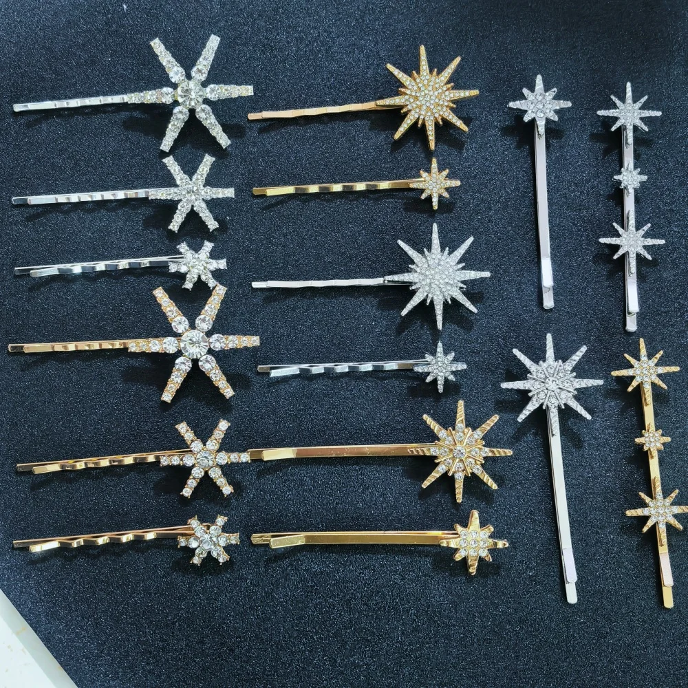 Crystal Star Hair Clip Pins For Bridal Women Girls Fashion Metal Hairpins Wedding Barrettes Bride Decorate Hair Accessories